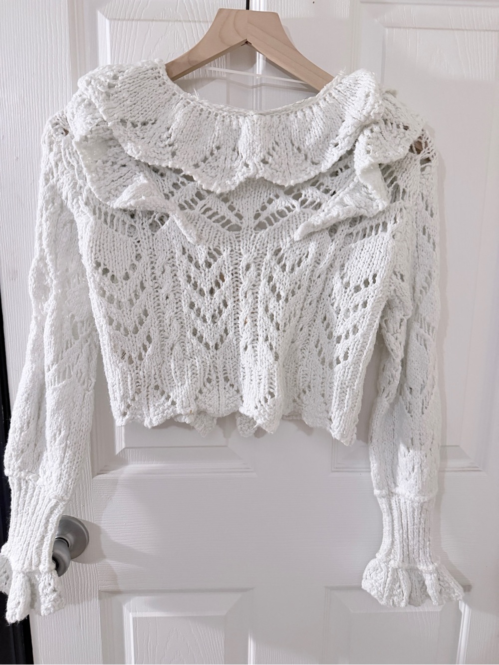 Free People Ivory Openwork Ruffle Crop Cardigan - Picture 2 of 3